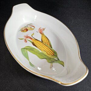 Vintage Royal Worcester Evesham Gold Porcelain Oval Baker's Dish Corn Design